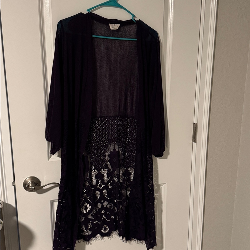 Dark purple Lace Open Cardigan